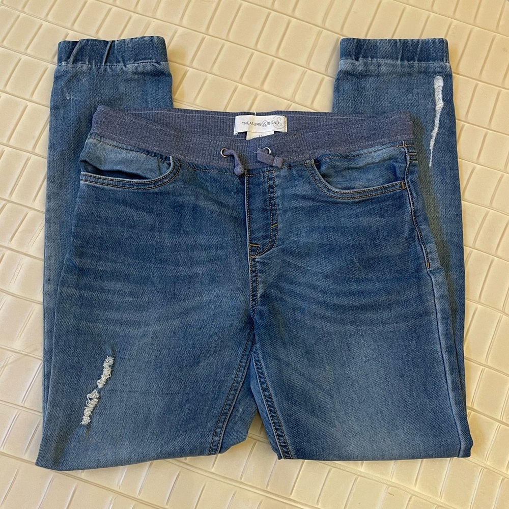 Treasure & Bond Girl’s Distressed Jeans Elastic Waist Band Real Pockets Sz 14